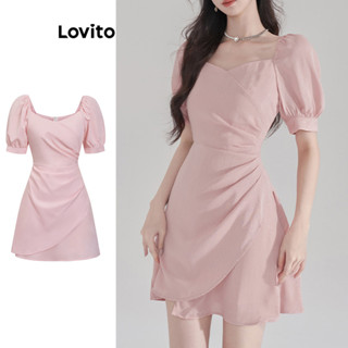 Lovito Vestido elegante com babados lisos para mulheres L80ED069