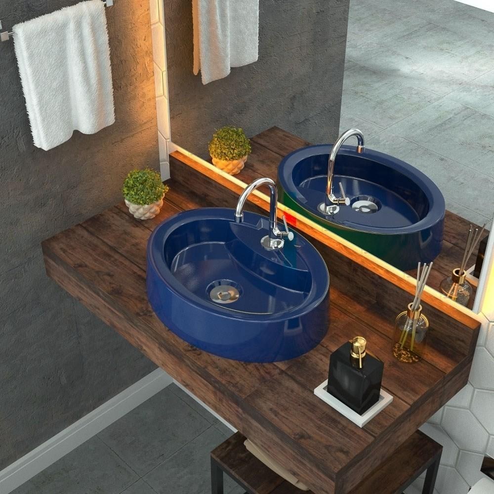 Cuba Pia de Apoio para Banheiro Oval Ox 43 C08 Azul Escuro - Mpozenato - Home & Living