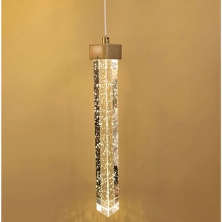 Pendente Led Tubo Quadrado Cristal 20cm Bolha 7w Dourado 3 temperaturas de cor da luz Branco quente/ Branco frio/ Branco neutro