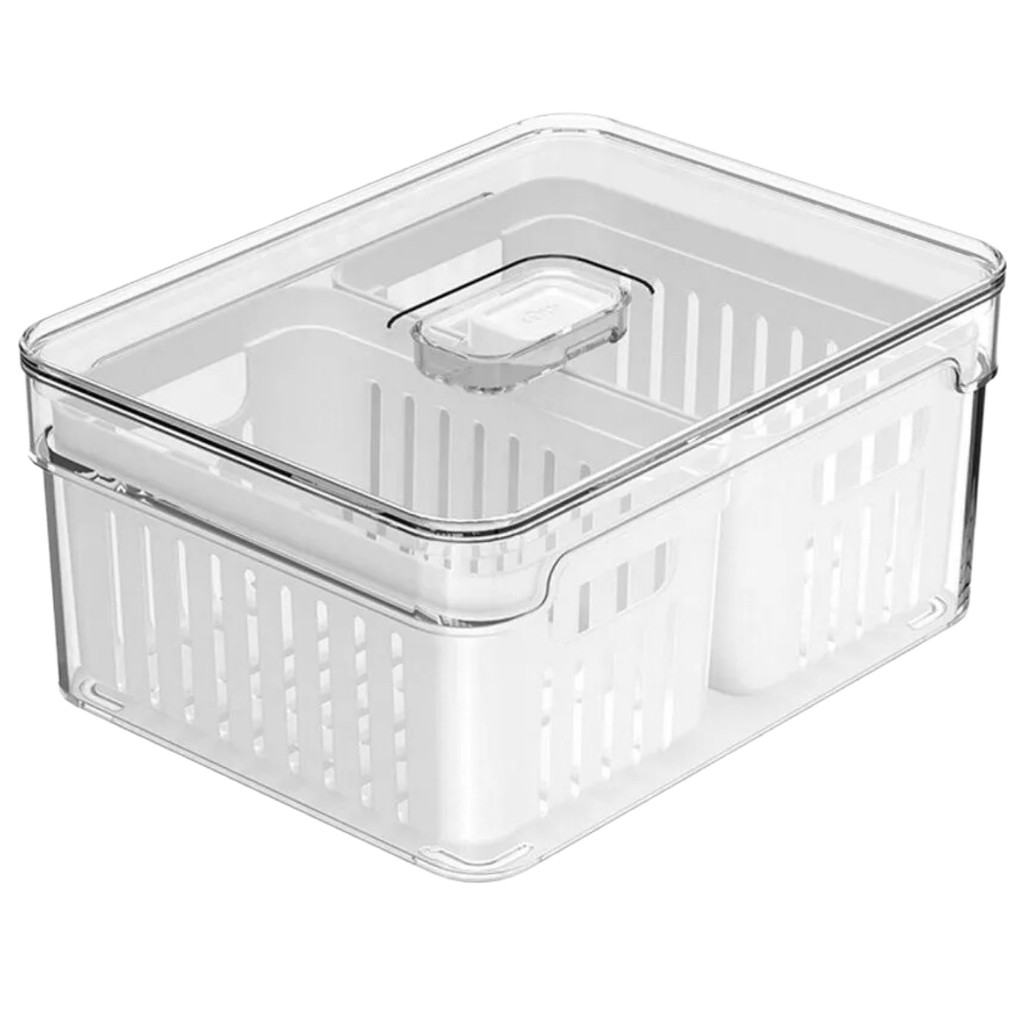 Organizador de Geladeira em Acrílico com Cesto Duplo e Tampa 2,2 Litros Clear Fresh OU
