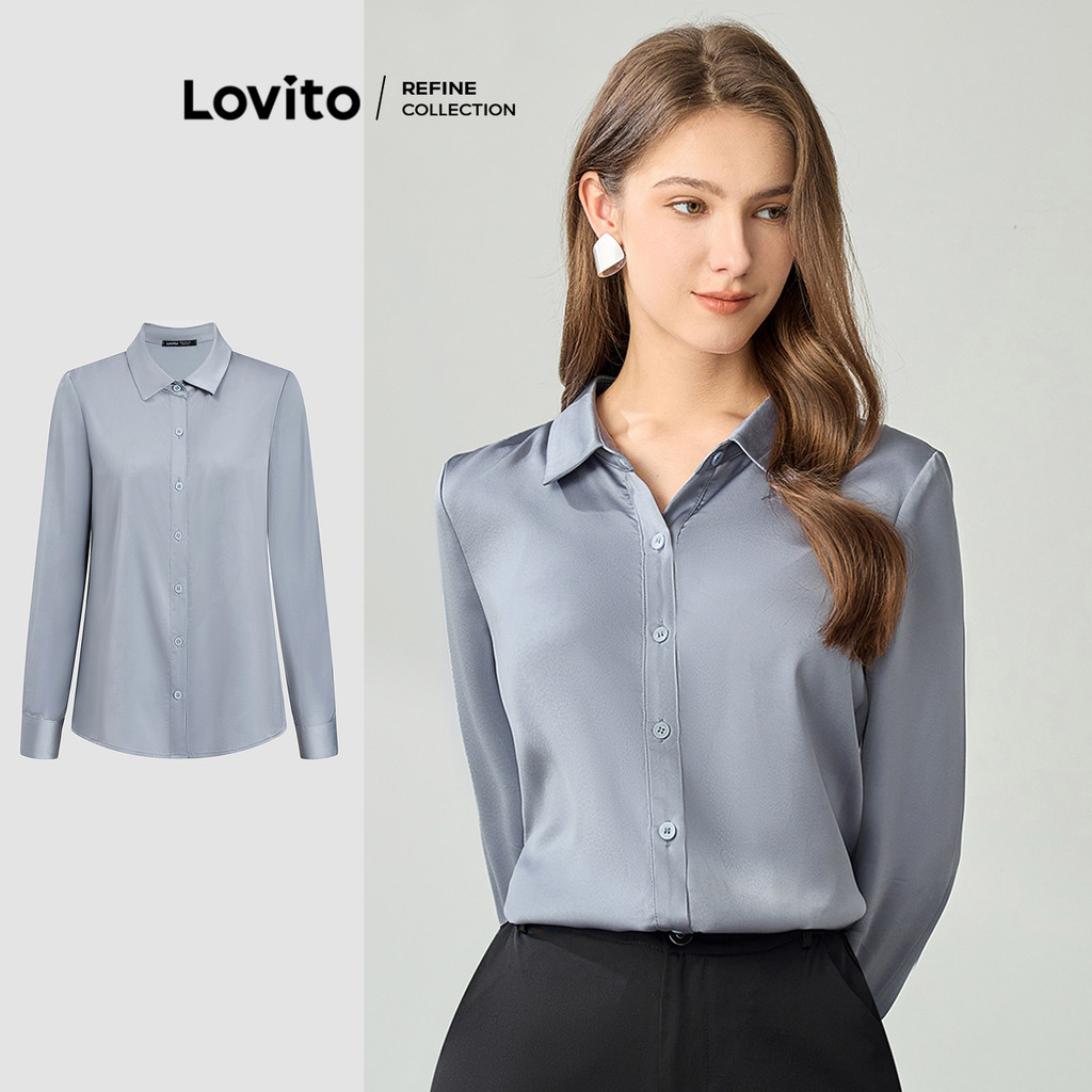 (Lovito Refine) Blusa Elegante Outono Inverno Blusa Com Botões Para Mulheres LR1LD010 - Women Clothes