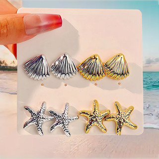 4 Pares De Brincos Femininos Moda Estrela Do Mar Concha Verão Férias Praia Conjunto De Ouro/Prata em Oferta na Shopee