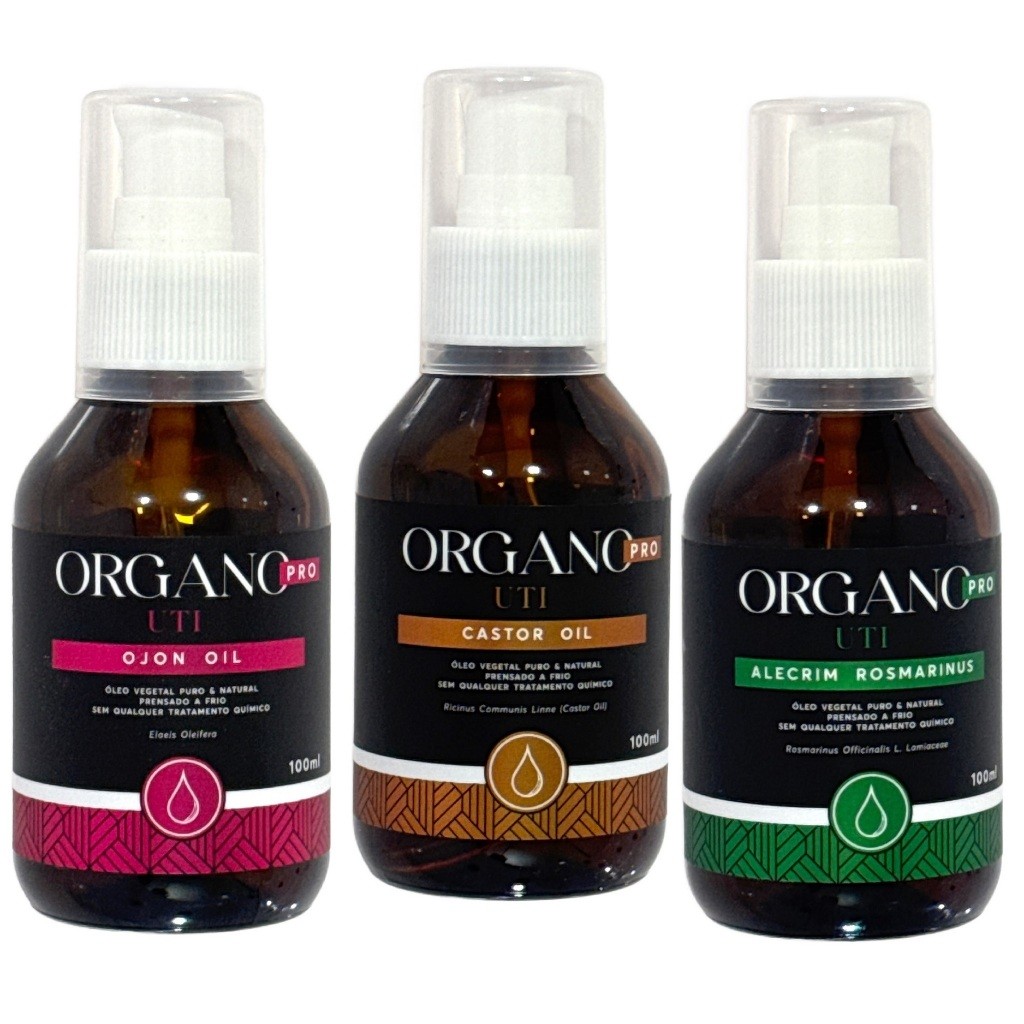 KIT DE OLEOS PREMIUM PARA CABELOS ORGANO ALECRIM E OJON MAIS MAMONA PURO FORTALECEDOR DOS FIOS TOPSS