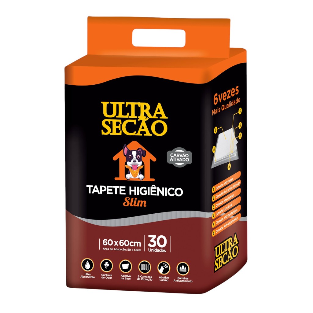 TAPETE HIGIENICO ULTRA SECAO CARVÃO ATIVADO 60X60 30UN