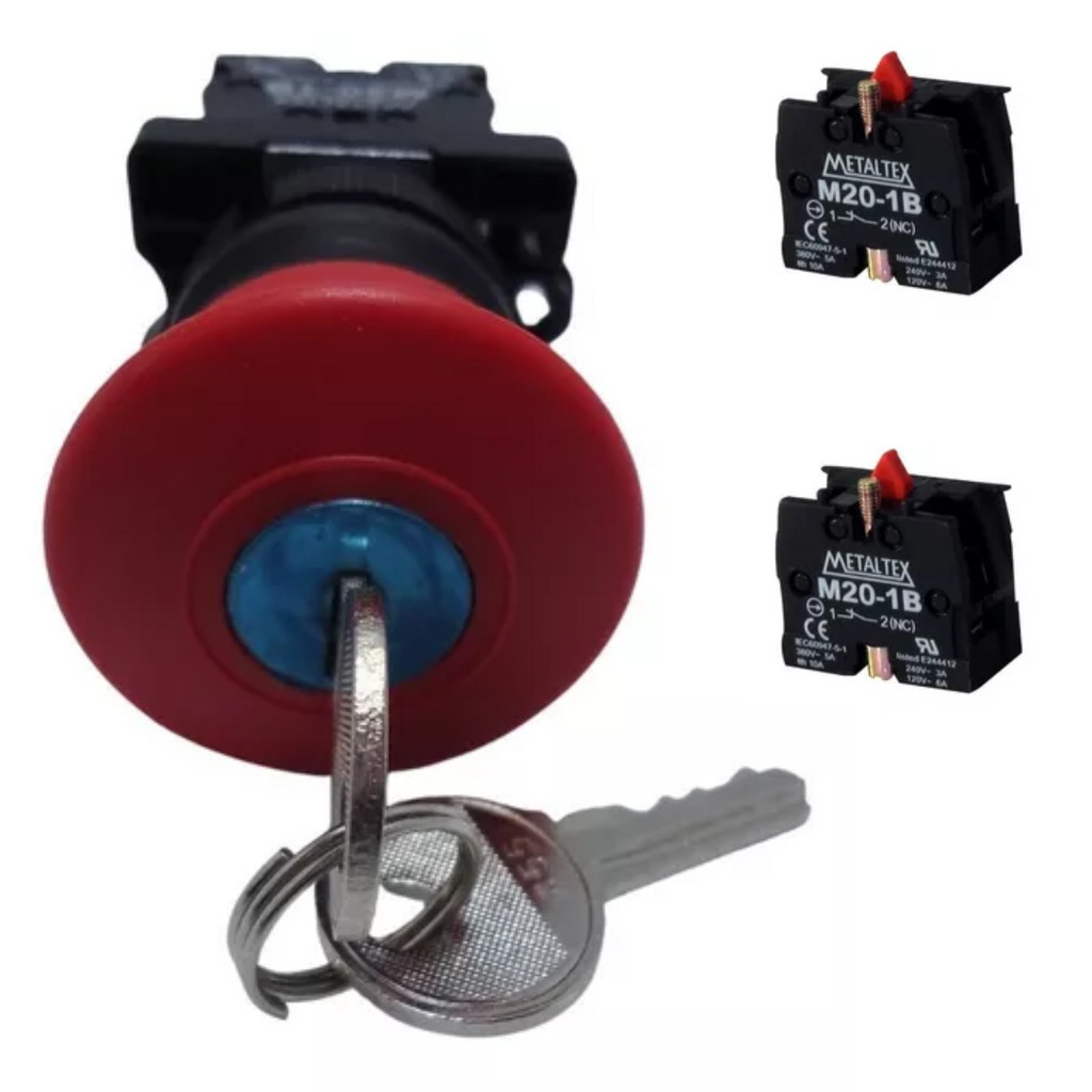 BOTÃO EMERGENCIA C/CHAVE 3NF - P20ACR-R-1B - METALTEX