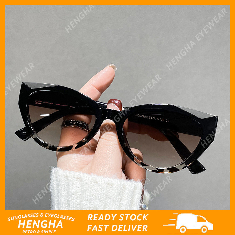 (HENGHA) Gradiente Cor Leopardo Olho De Gato Óculos De Sol Ovais De Mulher Estilo Retro Ocidental Pequena Armação O