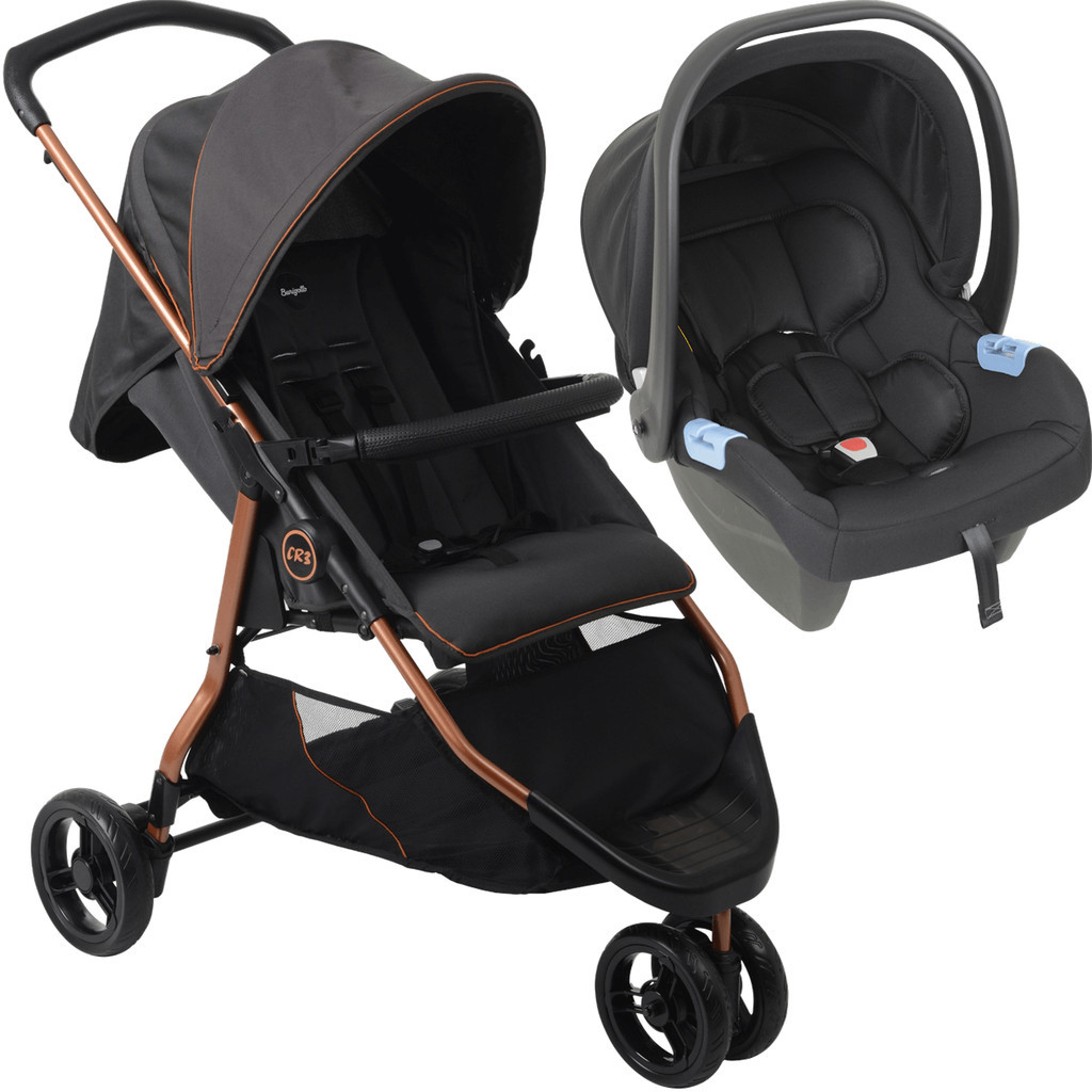 Carrinho de Bebe com Bebe Conforto Burigotto CR3 Gray Cobre em Oferta na Shopee