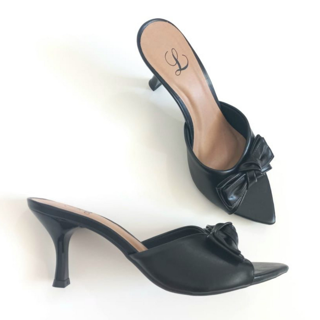 Tamanco Feminino Bico Folha Laco Preto Moda Sandalia Mulher Salto Fino