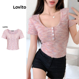 Lovito Casual Camiseta Feminina Tie Dye com Botão L70AD027 (Rosa)