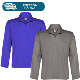 Camisa Jaleco Brim Manga Longa Fechada Gola Italiana Uniforme Profissional Para Trabalho Com 1 Bolso
