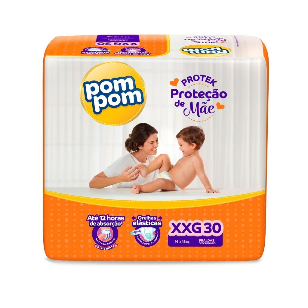 Fralda Pom Pom Derma Protek Mega XXG com 30un em Oferta na Shopee