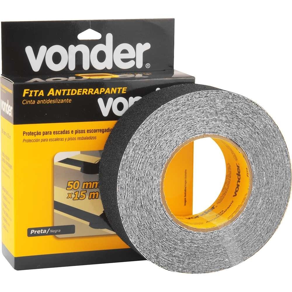 Fita antiderrapante 50mm e 15 Metros , preta VONDER - Ajuda na prevenção de acidentes em pisos lisos e escorregadios