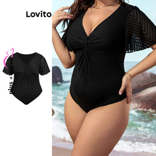 Lovito Macacão Simples com Estampa de Costura Simples e Elegante Tamanho Grande para Mulheres LBL08216