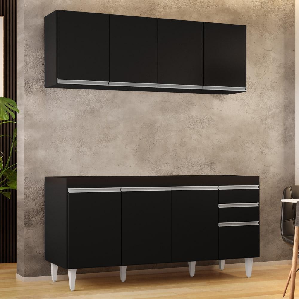 Armário Aéreo Nevada e Balcão Para Pia 160cm Arkansas Preto - Lumil Móveis em Oferta na Shopee