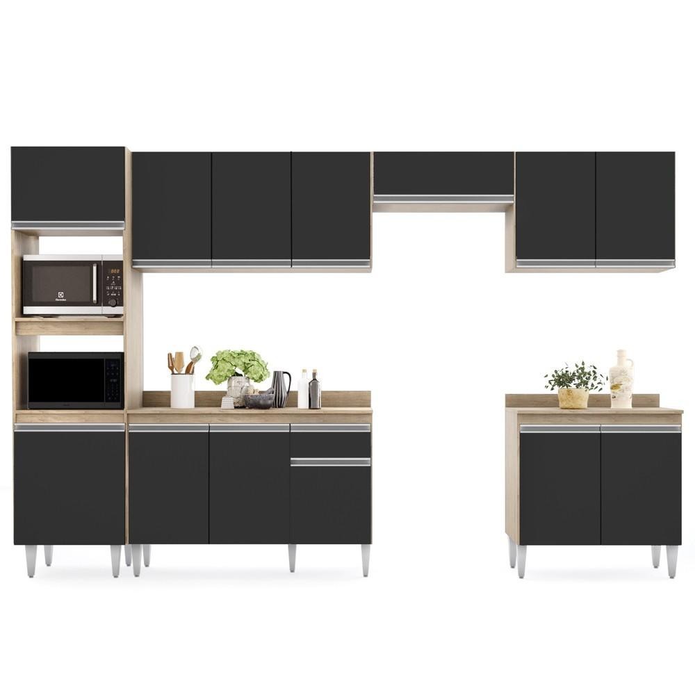 Cozinha Modulada 6 Módulos Composição 8 Castanho/Preto - Lumil Móveis em Oferta na Shopee