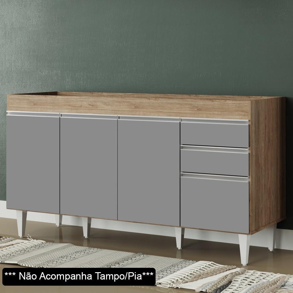 Balcão Gabinete para pia sem Tampo 150cm Marrocos Castanho/Cinza - Lumil em Oferta na Shopee