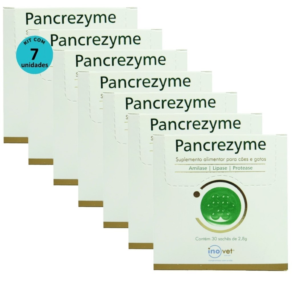 Pancrezyme Suplemento Para Cães e Gatos Com 30 Sachê de 2,8g Kit C/ 7 Caixas