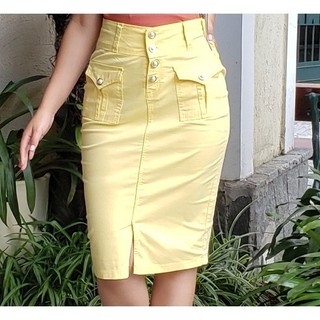 Saia Cargo Amarela Evangélica Cintura Alta – Moderna e Elegante | Morena Sá Plus Size