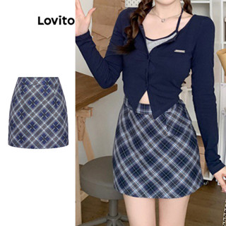 Lovito Saia Preppy Xadrez para Mulheres L73AD045