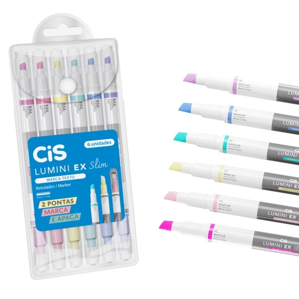 Marca Texto Cis Lunini Ex Slim  Apagável estojo Com 6 Cores