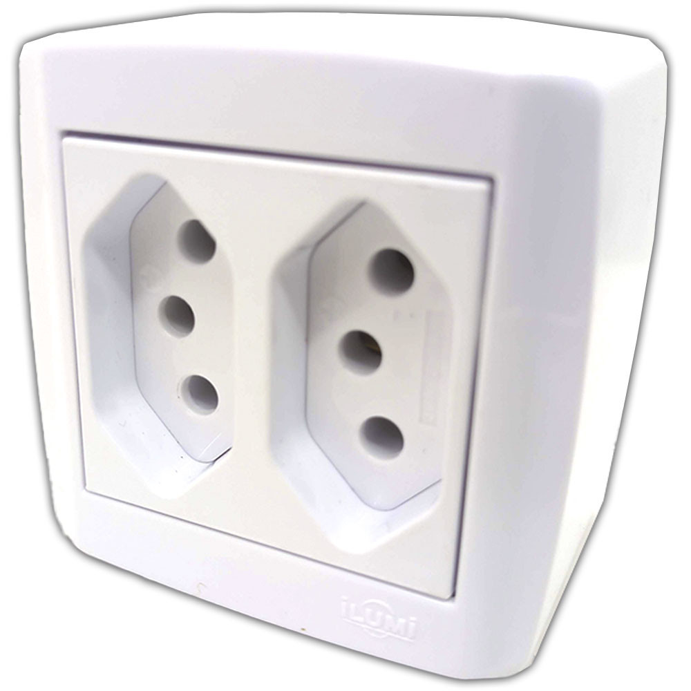 Caixa com 2 Tomadas 20a Monobloco de Sobrepor Slim Box Sistema X de Parafusar