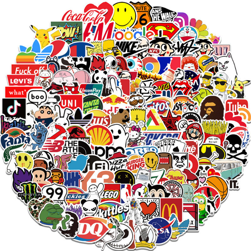 2000/100/50PCS Cartoon Personalizado Marca Trendy Logotipo Adesivos De Grafite À Prova D'água Para Capacete De Bicicleta Decalques De Lápis De Conta Manual LanLanStickersWorld