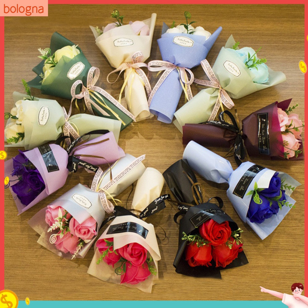 Buquê de Flores de Rosa Artificial com 3 Botões para Presente de Dia dos Namorados em Oferta na Shopee