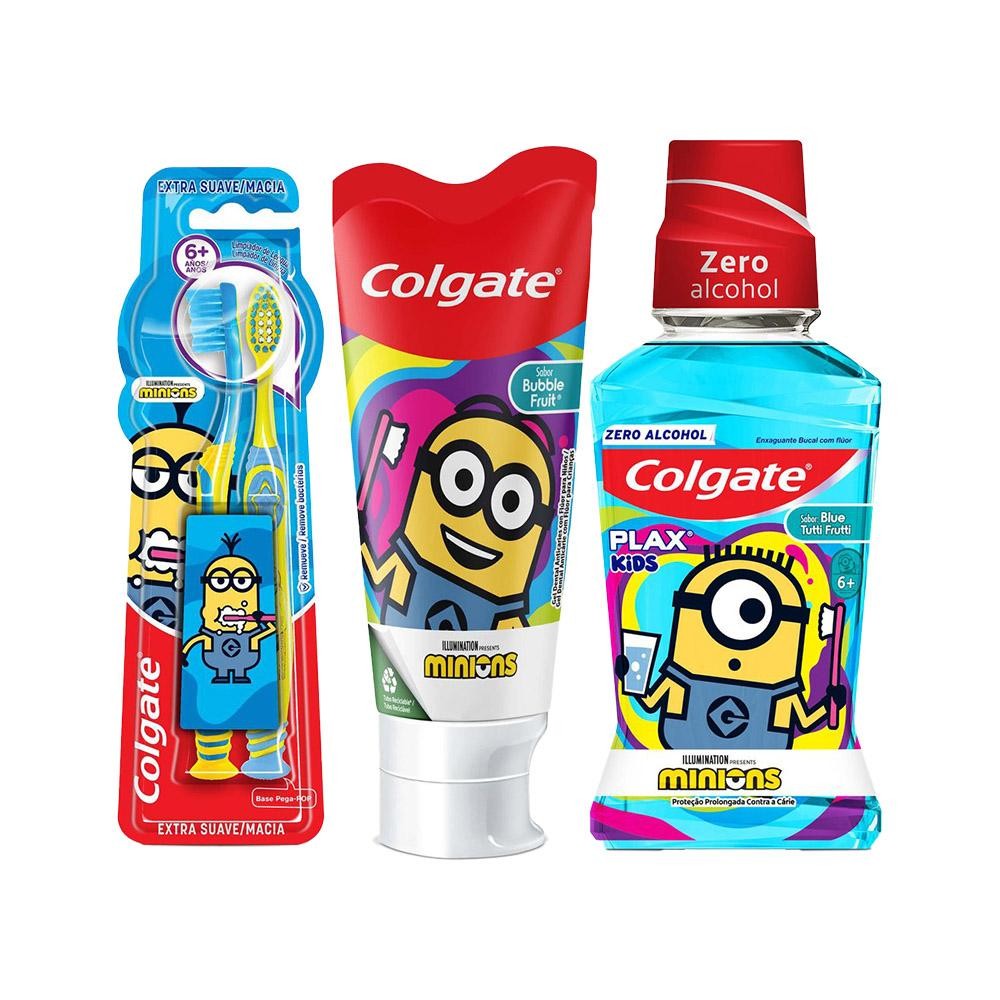 Kit Colgate Minions Creme Dental 100g + Exanguante Bucal 250ml + Escova Dental 2un em Oferta na Shopee