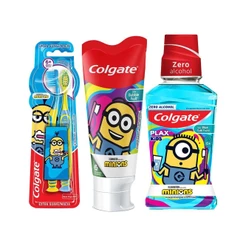 Kit Colgate Minions Creme Dental 100g + Exanguante Bucal 250ml + Escova Dental 2un