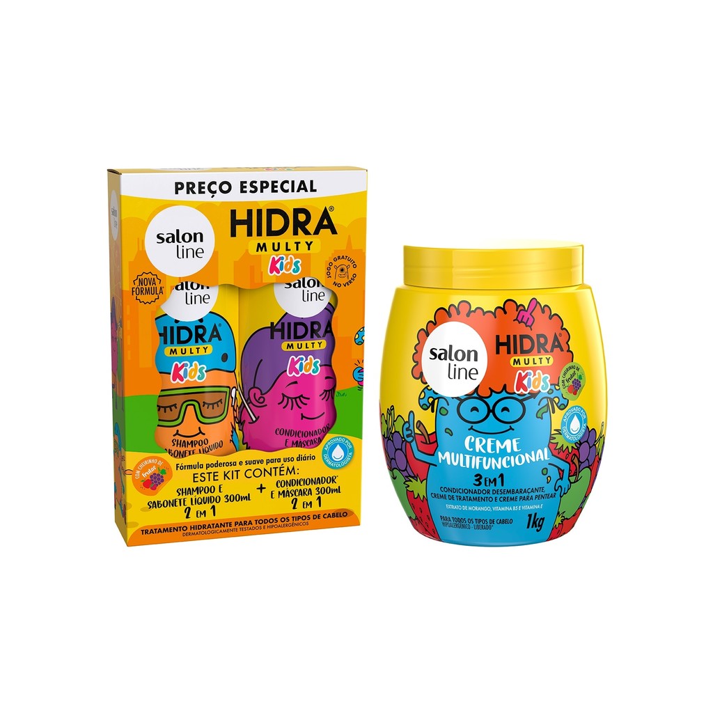 Kit Hidra Multy Kids com Shampoo, Condicionador e Creme Multifuncional 3 em 1 em Oferta na Shopee