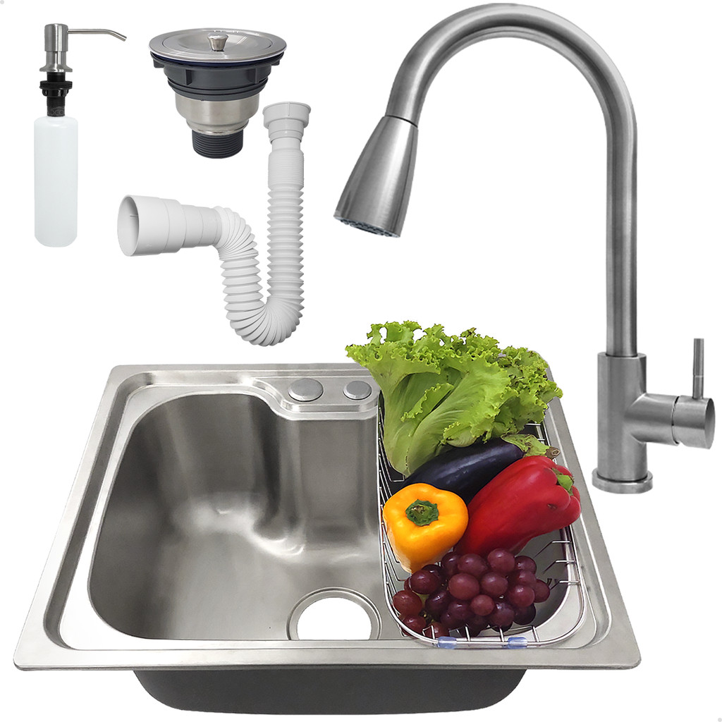 Kit Cozinha Gourmet Cuba Inox 304 50x40 Com Torneira Monocomando Dispenser 500ml Valvula E Sifão