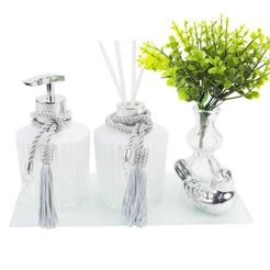 Kit Lavabo Luxo Degrade Branco Porta Saboneteira E Difusor