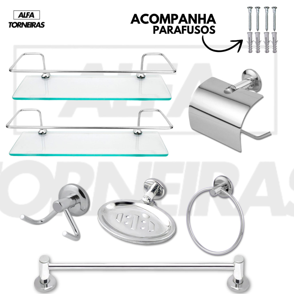 Kit Acessórios para Banheiros 7 peças com 2 Porta Shampoo Reto Acompanha Parafusos em Oferta na Shopee