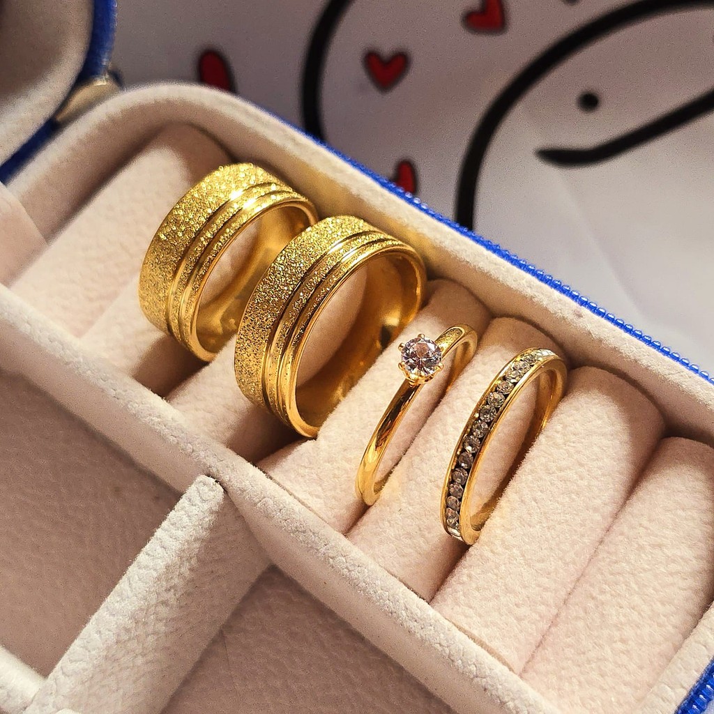 Kit aliança de casamento diamantada 8mm banhado moeda antiga + gravação + anel + aparador (COD-401)