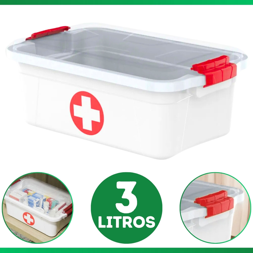 Caixa Primeiros Socorros Organizadora De Medicamentos e Remédios C/ 2 Travas 3L ou 1,6L