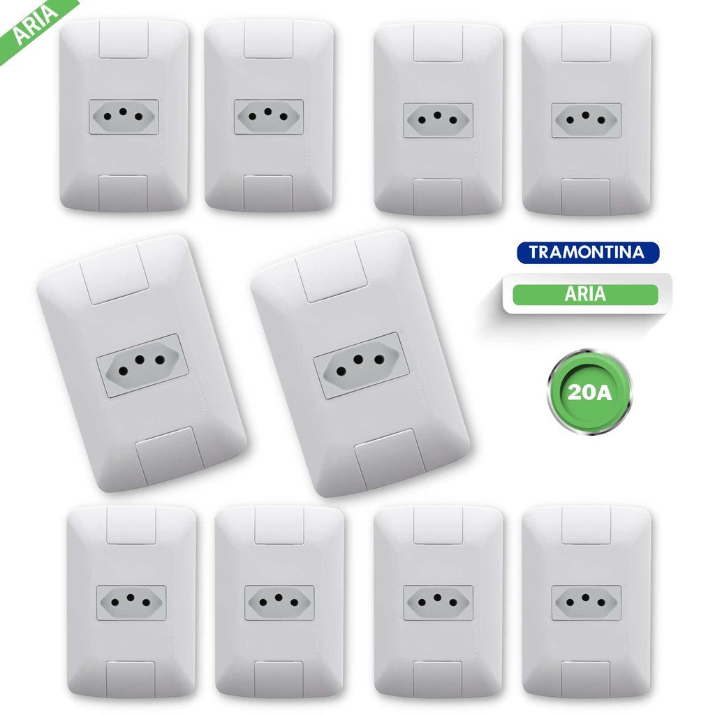 Conjunto 4x2 Tomada 2P+T Tramontina Aria 20A Kit 10 Unidades