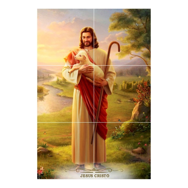 Quadro Decorativo Imagem Jesus Cristo Mosaico Em Azulejo