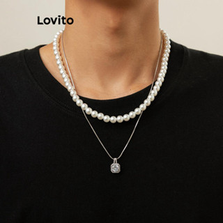 Lovito Colares Casuais De Metal Com Pérolas Lisas Para Mulheres LCS07064