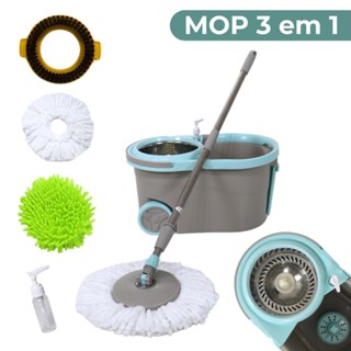Balde Esfregão Spin Mop Giratorio 360 Com Cesto Inox Rodinhas Alça 3 Refis Limpeza Pesada Completo em Oferta na Shopee