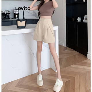 Lovito Casual Shorts Feminino Liso com Zíper e Bolso LNE31234 (Damasco/Preto)