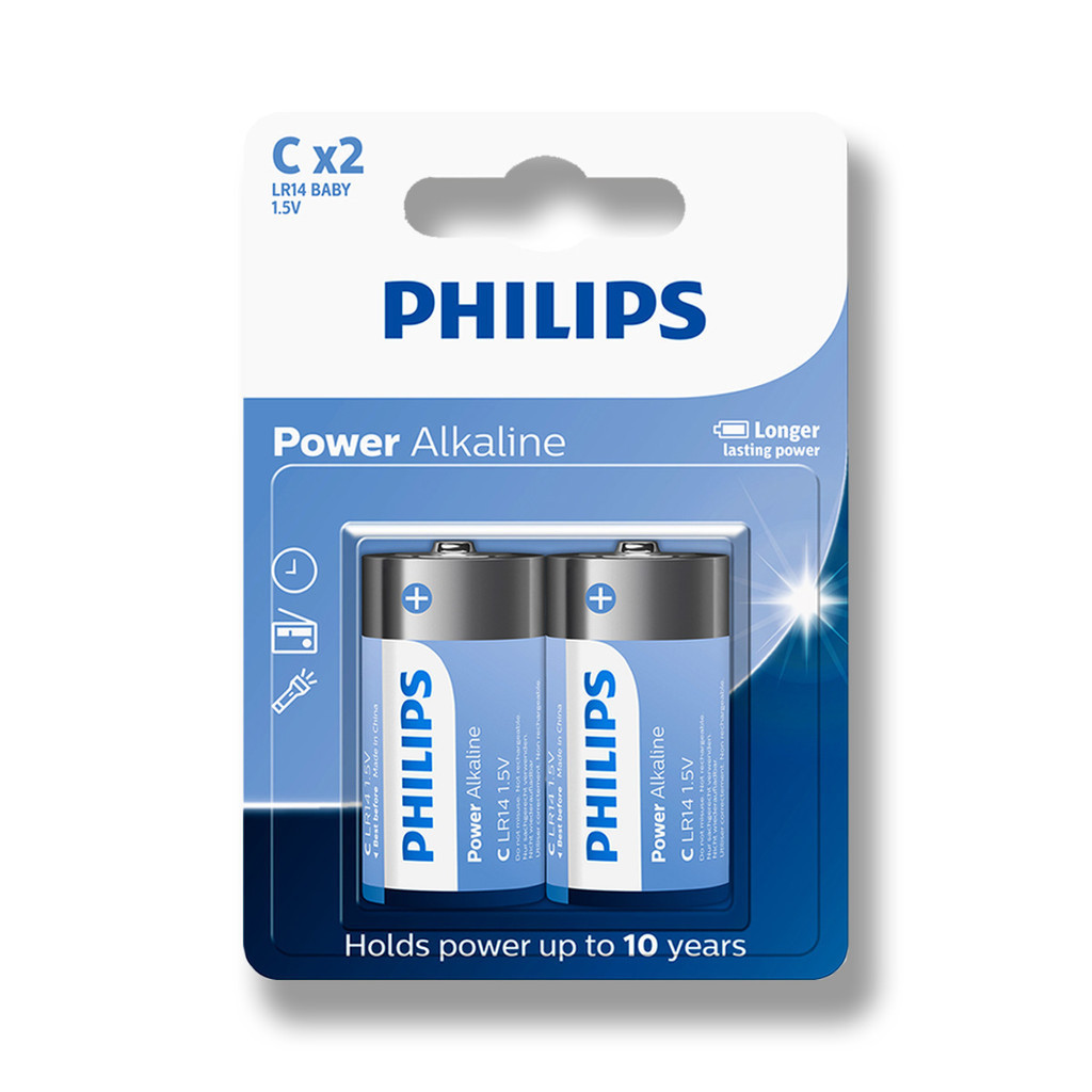 Pilha Alcalina C Philips Bateria Média LR14 2 unidades - Home Appliances