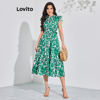 Lovito Vestido com Camadas e Babados com Estampa Floral Boho para Mulheres LBL08128