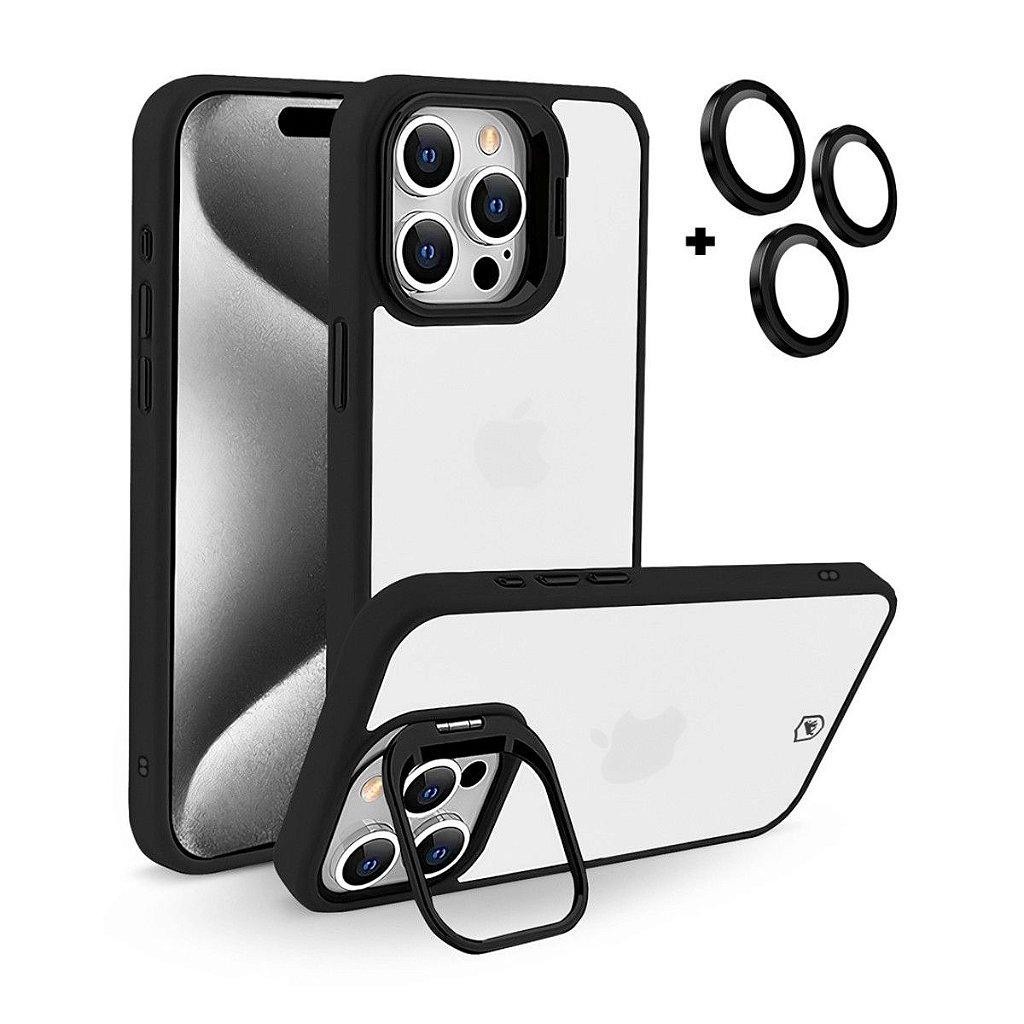 Capa Case Capinha Gshield Gravity P/ iPhone 15 Pro Max  Kickstand e Protetor de Lentes Cor Preta