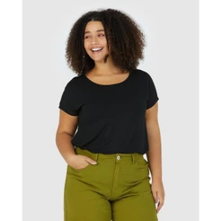 Blusa Básica Feminina Plus Size Manga Japonesa Em Viscose Stretch