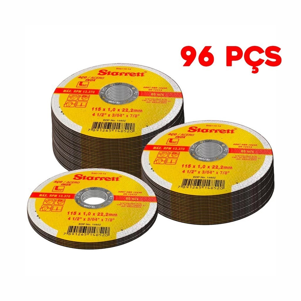 Kit 96 Discos De Corte Starrett 115mm Extra Fino Inox 4.1/2" x 1mm Para Esmerilhadeira em Oferta na Shopee