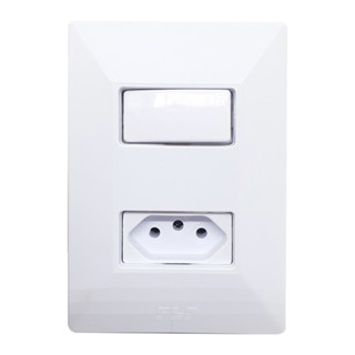 Kit 5 Interruptor Simples 1 Tecla + Tomada 10A 2p+t Com Espelho Branco Linha Dubai 127v e 250v Bivolt