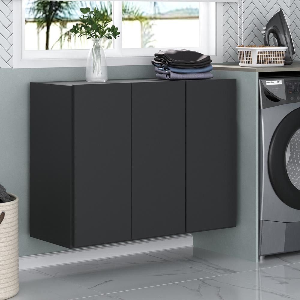Armário Lavanderia Suspenso com 3 Portas Multimóveis MP5032 Preto - Home & Living