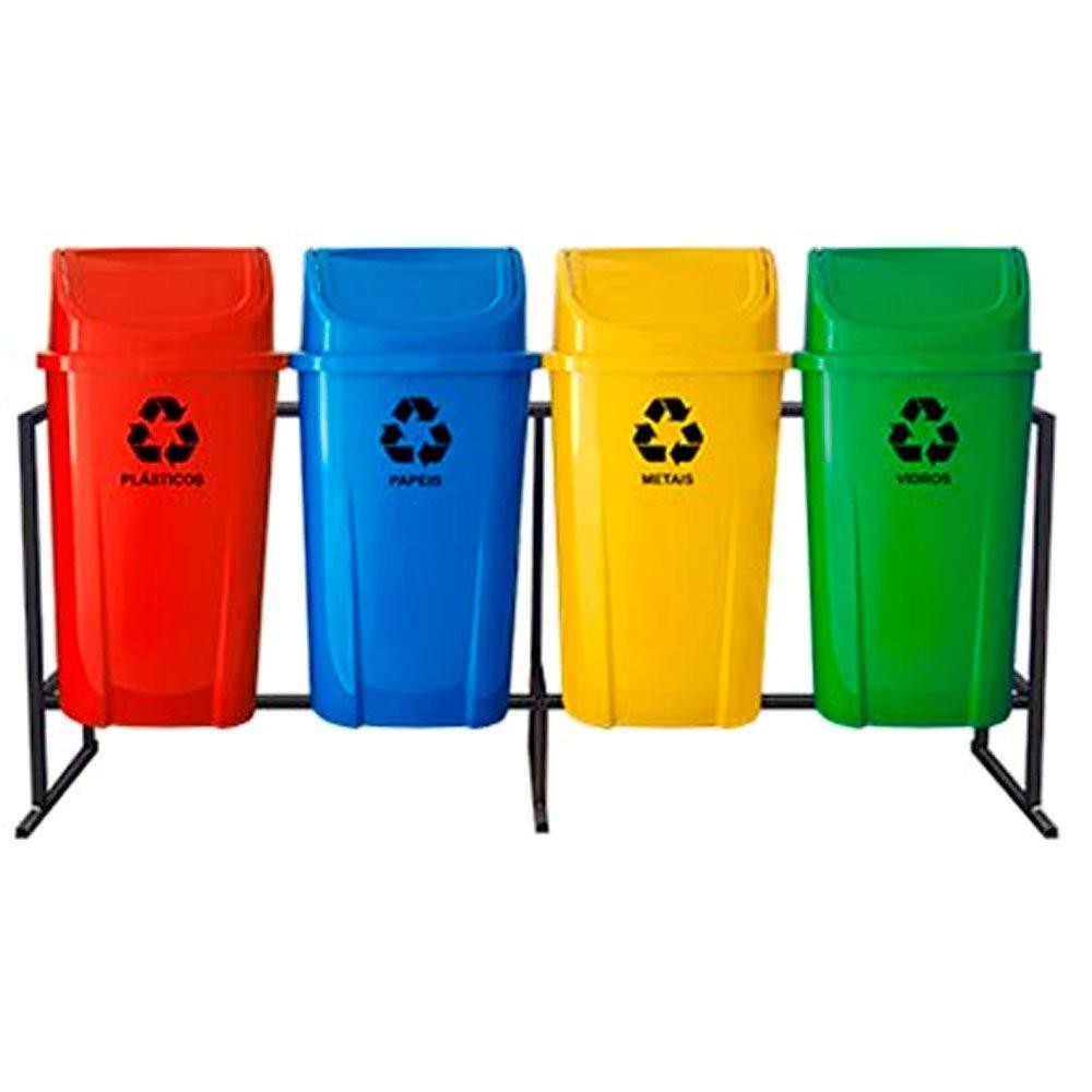 Jogo de Lixeiras para Coleta Seletiva 60 Litros com Suporte - LAR PLASTICOS-1479 em Oferta na Shopee