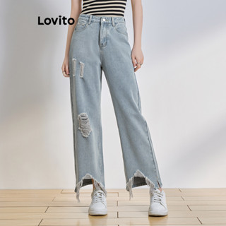 Lovito Casual Lisa Calça Jeans Feminina com Zíper L64AD089 (Azul)
