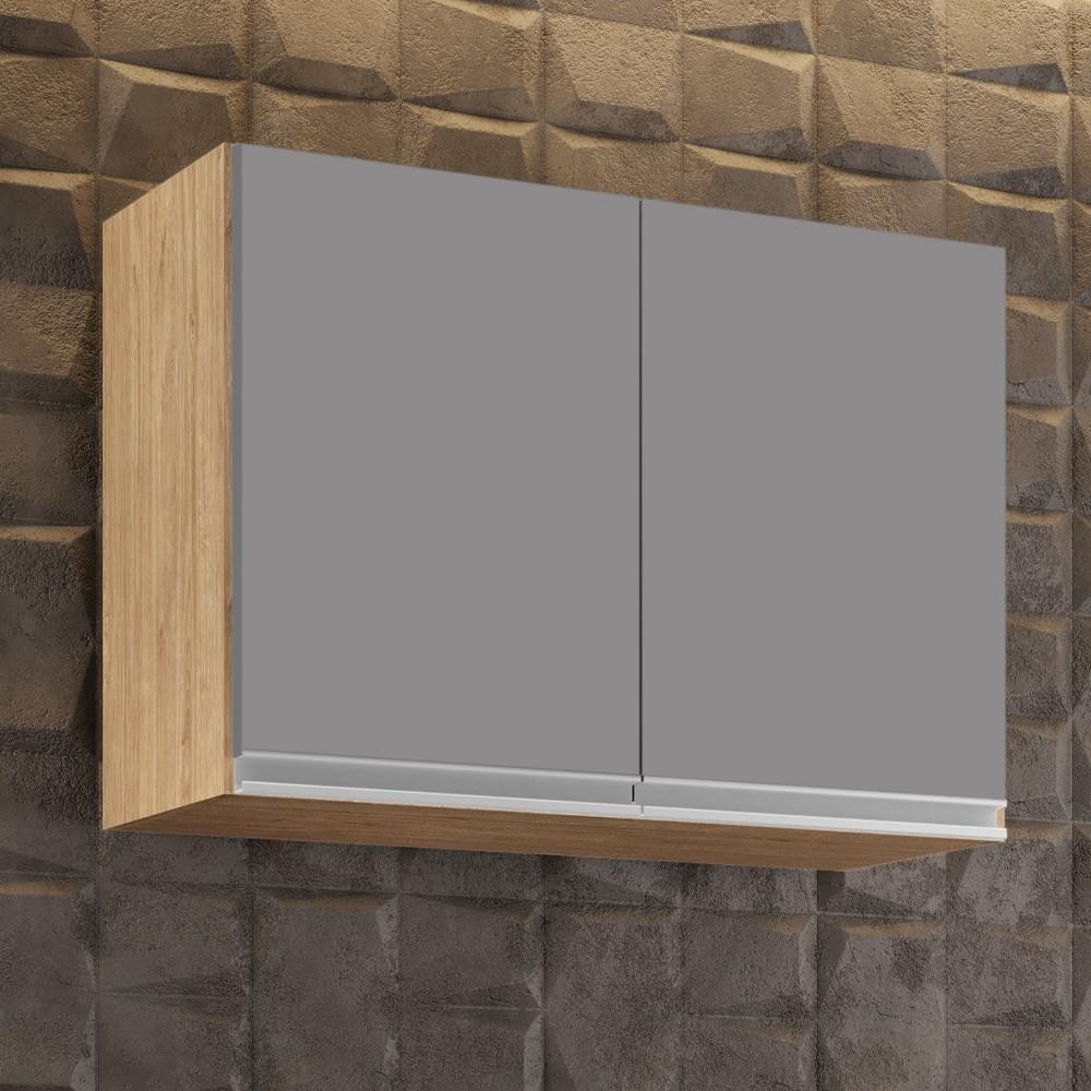 Armário Aéreo 80cm 2 Portas Califórnia Castanho/Cinza - Lumil Móveis em Oferta na Shopee